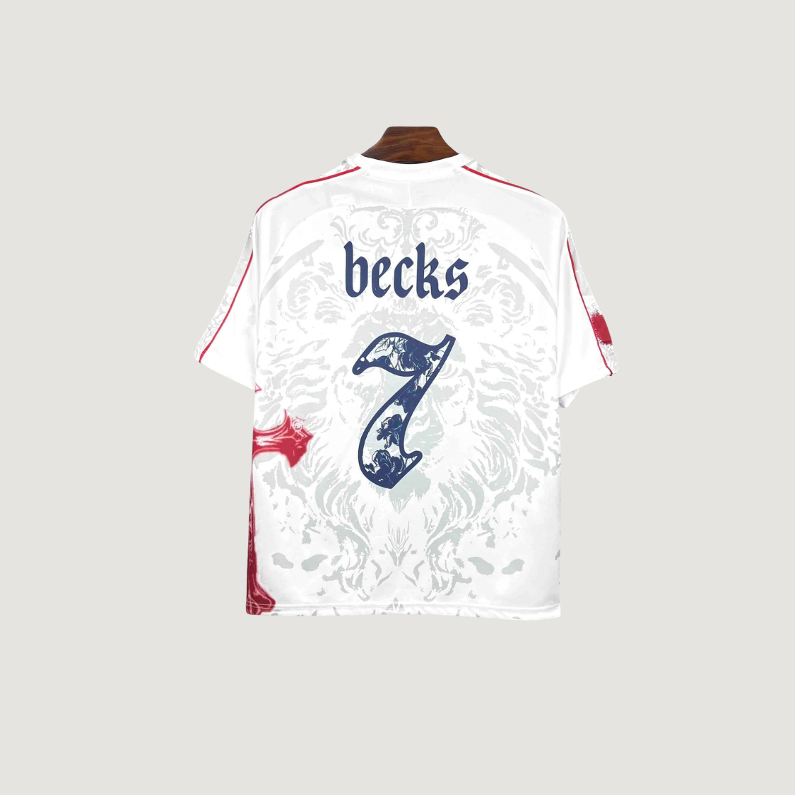 Angleterre – Maillot Rétro Becks 2025 – Blanc, Rouge, Gris - Covred