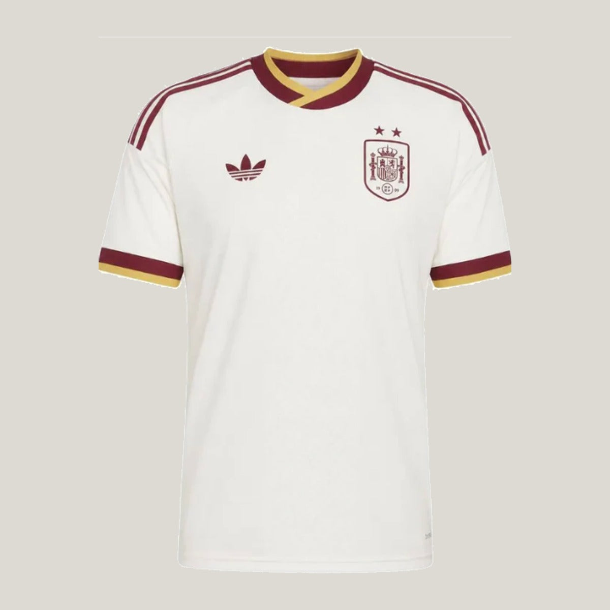 Espagne – Maillot Extérieur Coupe du Monde 2026 – Blanc, Bordeaux, Or