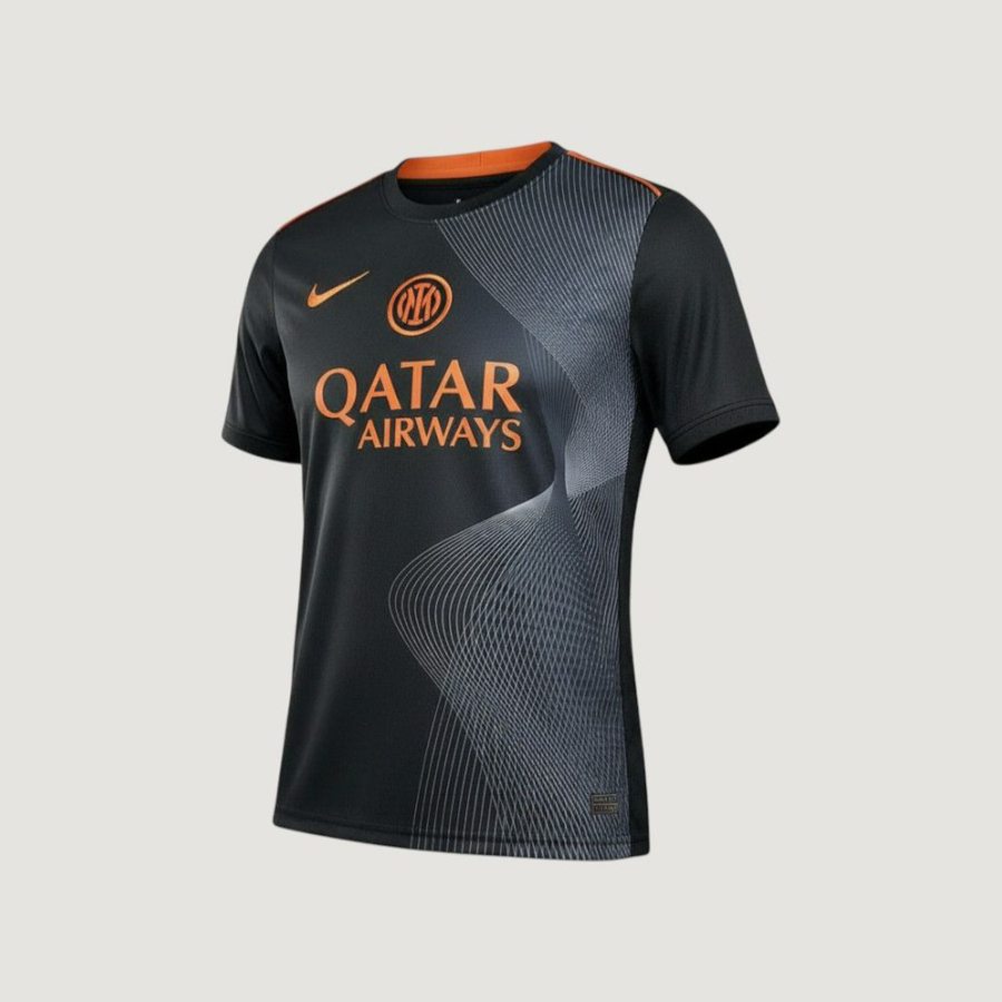 Inter Milan – Maillot Pré-Match 2025/26 – Noir, Gris, Orange - Covred
