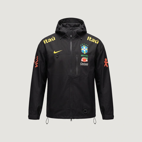 Brésil – Veste Coupe-Vent à Capuche – Noir & Jaune
