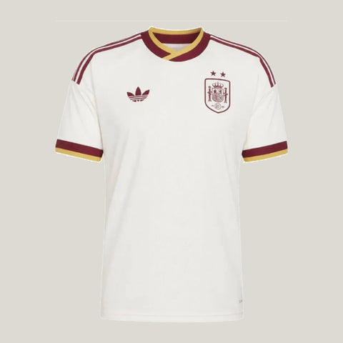 Espagne – Maillot Extérieur Coupe du Monde 2026 – Blanc, Bordeaux, Or