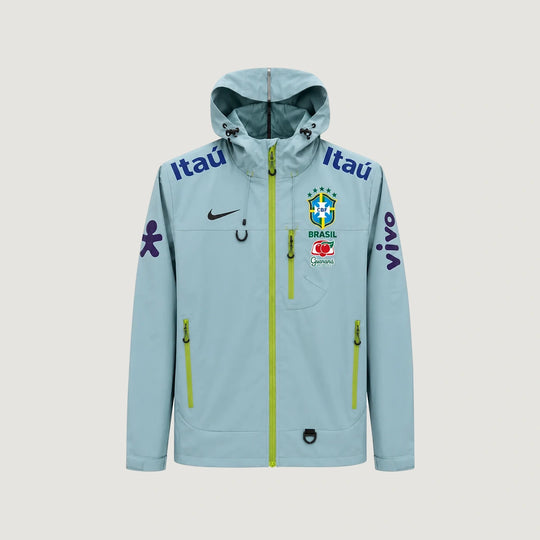 Brésil – Veste Coupe-Vent à Capuche – Gris Azul & Verde Citron