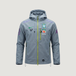 Brésil – Veste Coupe-Vent à Capuche – Gris Azul & Verde Citron